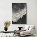 peinture decoration - 3D Noir blanc vagues Wabi sabi par Couteau à palette plage oiseaux mouette texture bord de mer